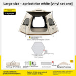 Almond white pop-up camping tent shown for size and scale reference
