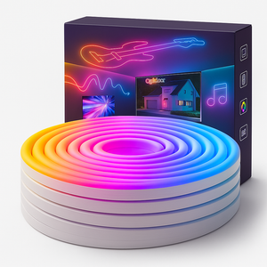 Flexible RGB neon LED strip light coiled, front view showing the silicone sleeve