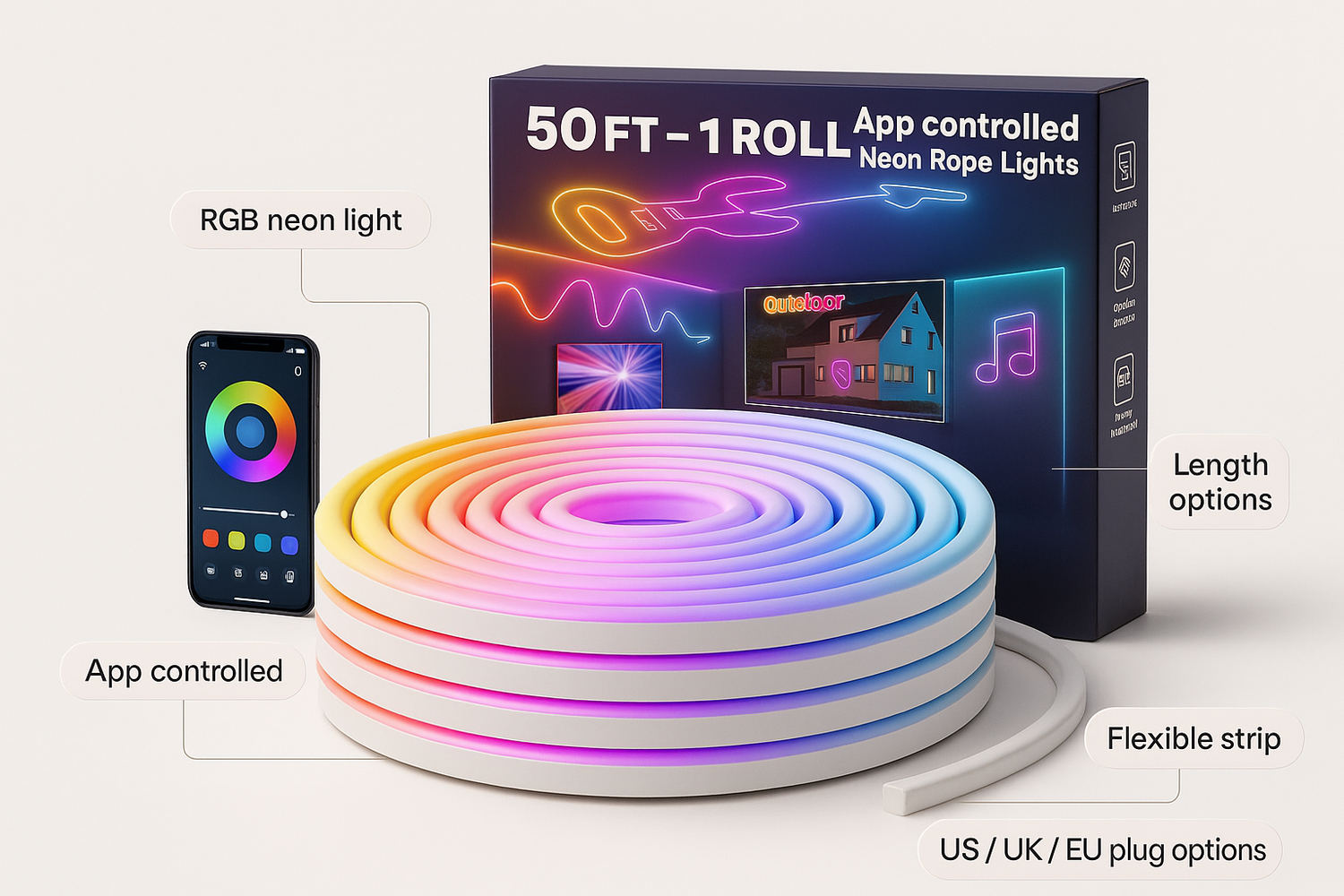 flexible app controlled rgb neon light strips 5