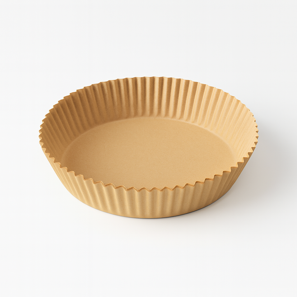 Non-stick air fryer parchment liner set in a basket before cooking