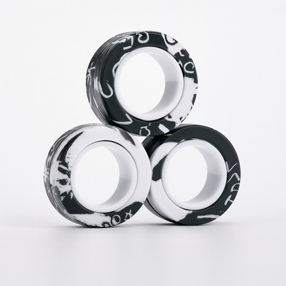 Set of magnetic fidget rings shown stacked together, front view