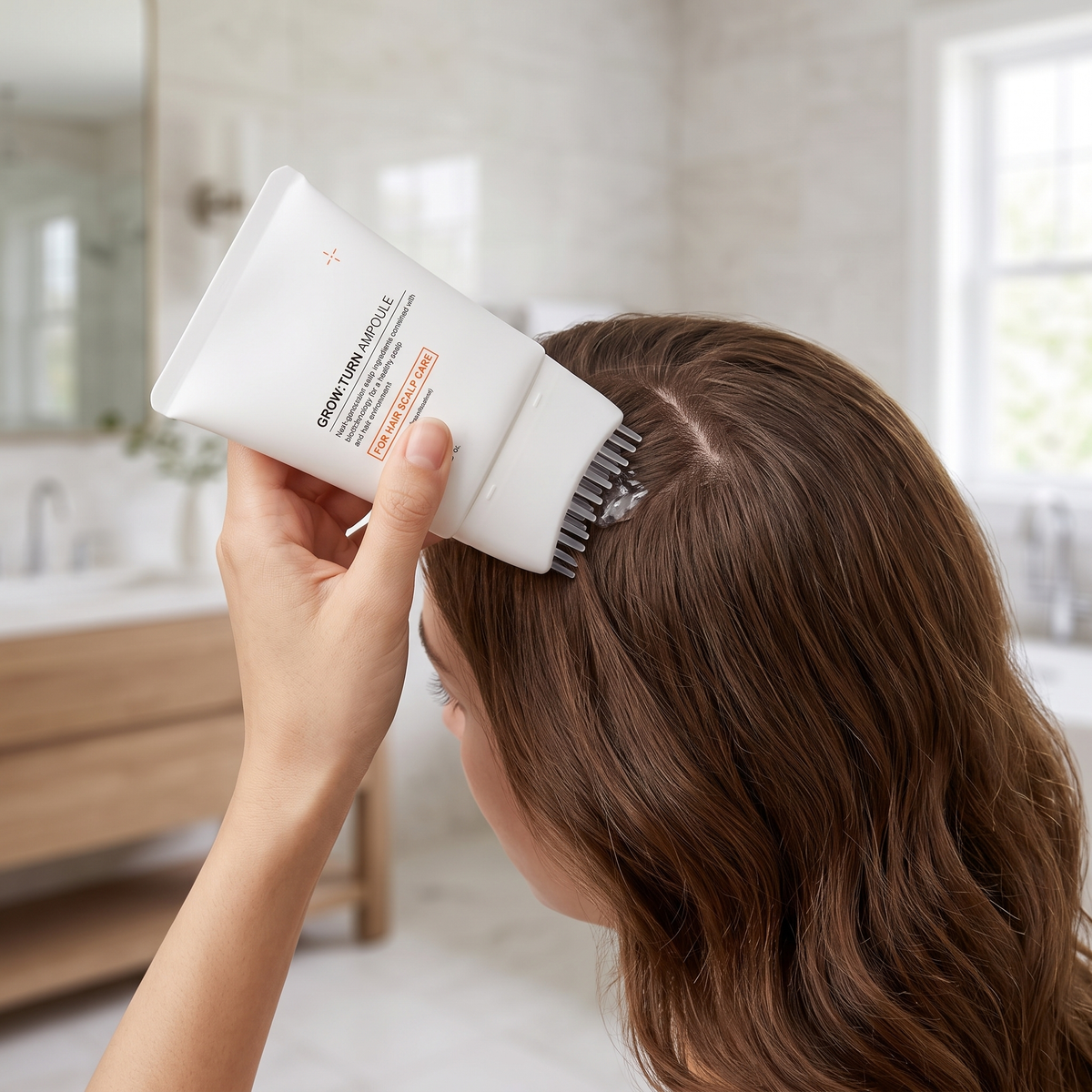 Combing scalp care hair essence onto the scalp parting