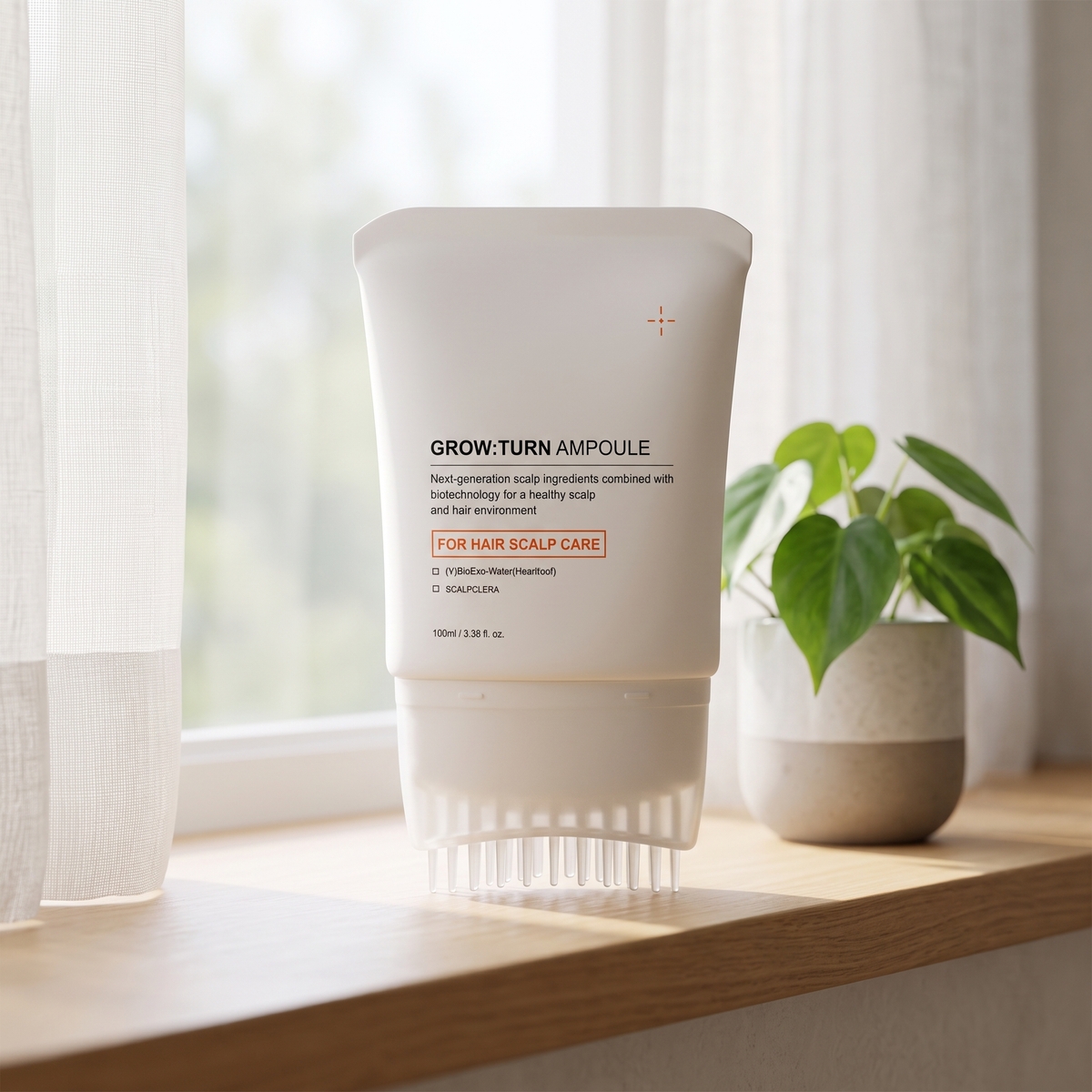 Scalp care hair essence on a bright windowsill