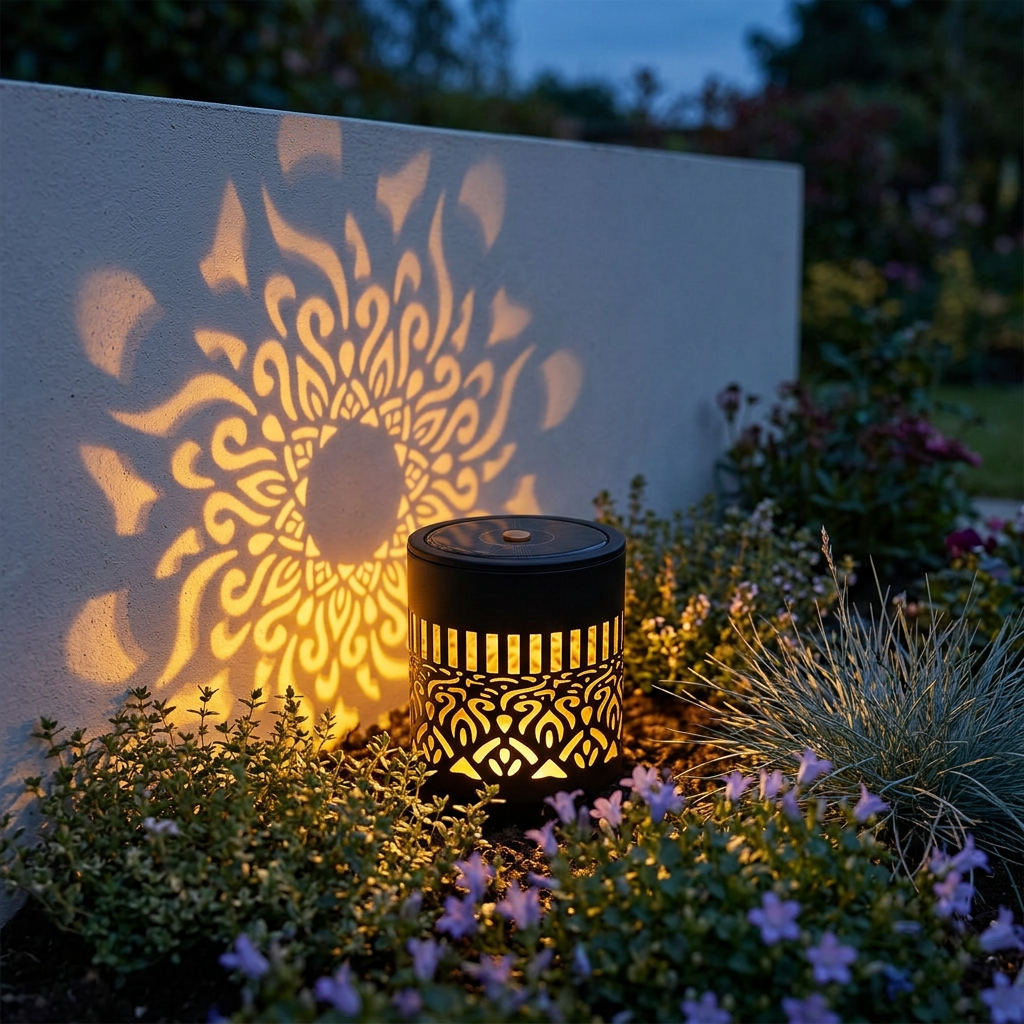 Solar Garden Projection Light, Floral Iron Lantern, IP65 Waterproof gallery 1