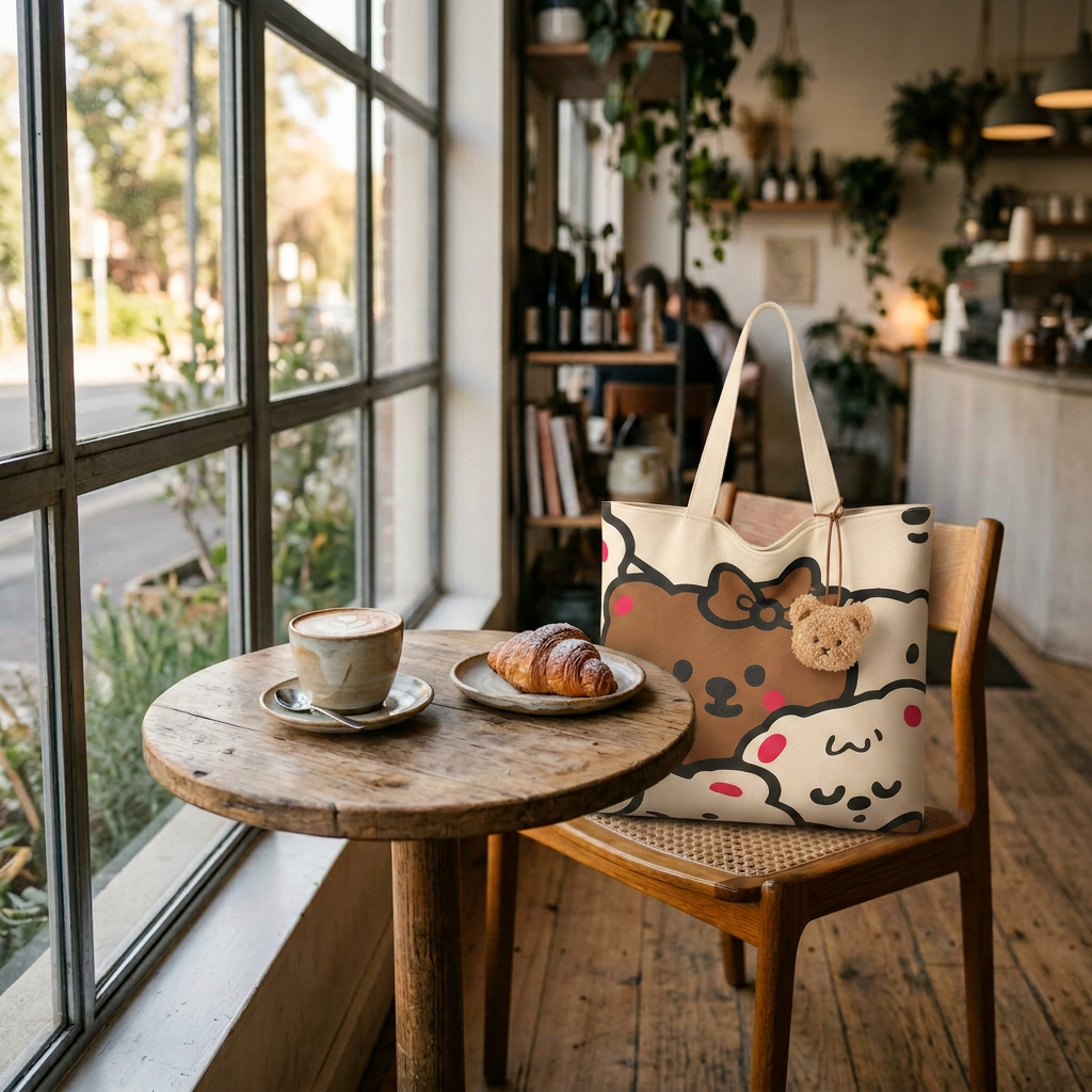 Cartoon Bear Canvas Tote, Heavy Cotton Shoulder Bag, Campus and Everyday Carry gallery 1
