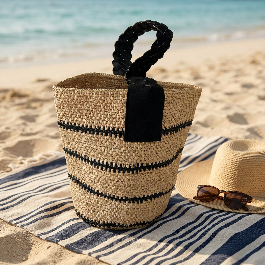 Raffia Hand-Woven Tote Bag, Natural Straw, Beach and Market Carryall gallery 1