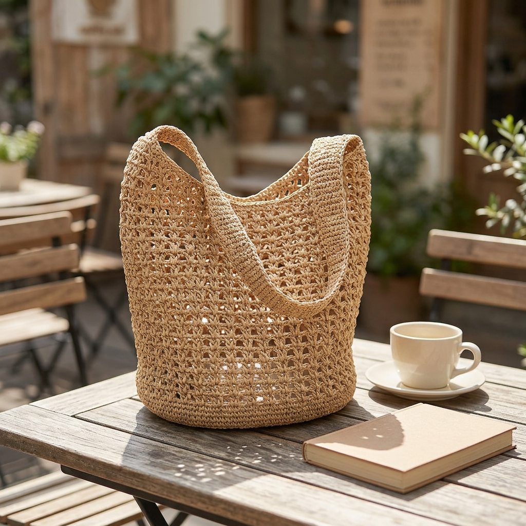 Raffia Hand-Woven Tote Bag, Natural Straw, Beach and Market Carryall gallery 2