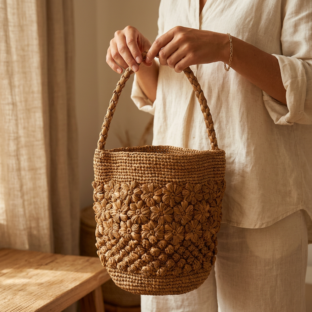 Raffia Hand-Woven Tote Bag, Natural Straw, Beach and Market Carryall gallery 3