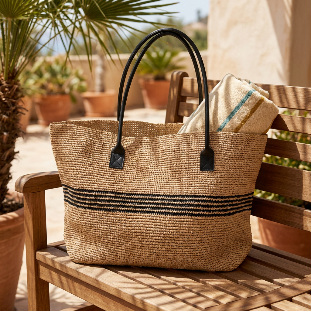 Raffia Hand-Woven Tote Bag, Natural Straw, Beach and Market Carryall gallery 4