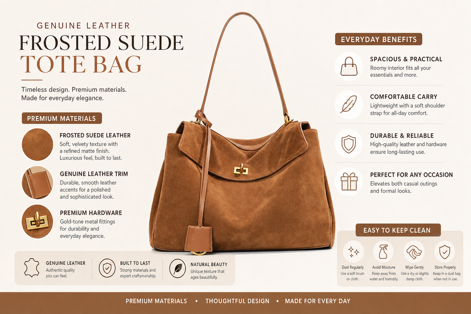 genuine leather frosted suede tote bag everyday bag for busy day simple errand everyday routine with practical value cle 5