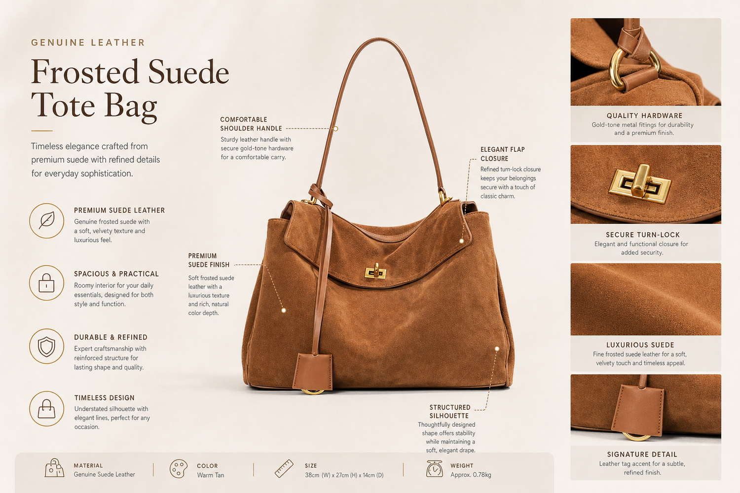 genuine leather frosted suede tote bag everyday bag for busy day simple errand everyday routine with practical value cle 6