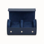 Quilted watch roll case shown closed with rhombus-stitched exterior