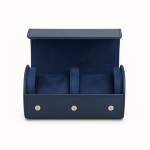 Quilted watch roll case shown closed with rhombus-stitched exterior