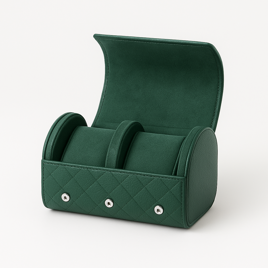 Watch roll case open showing padded lined watch slots