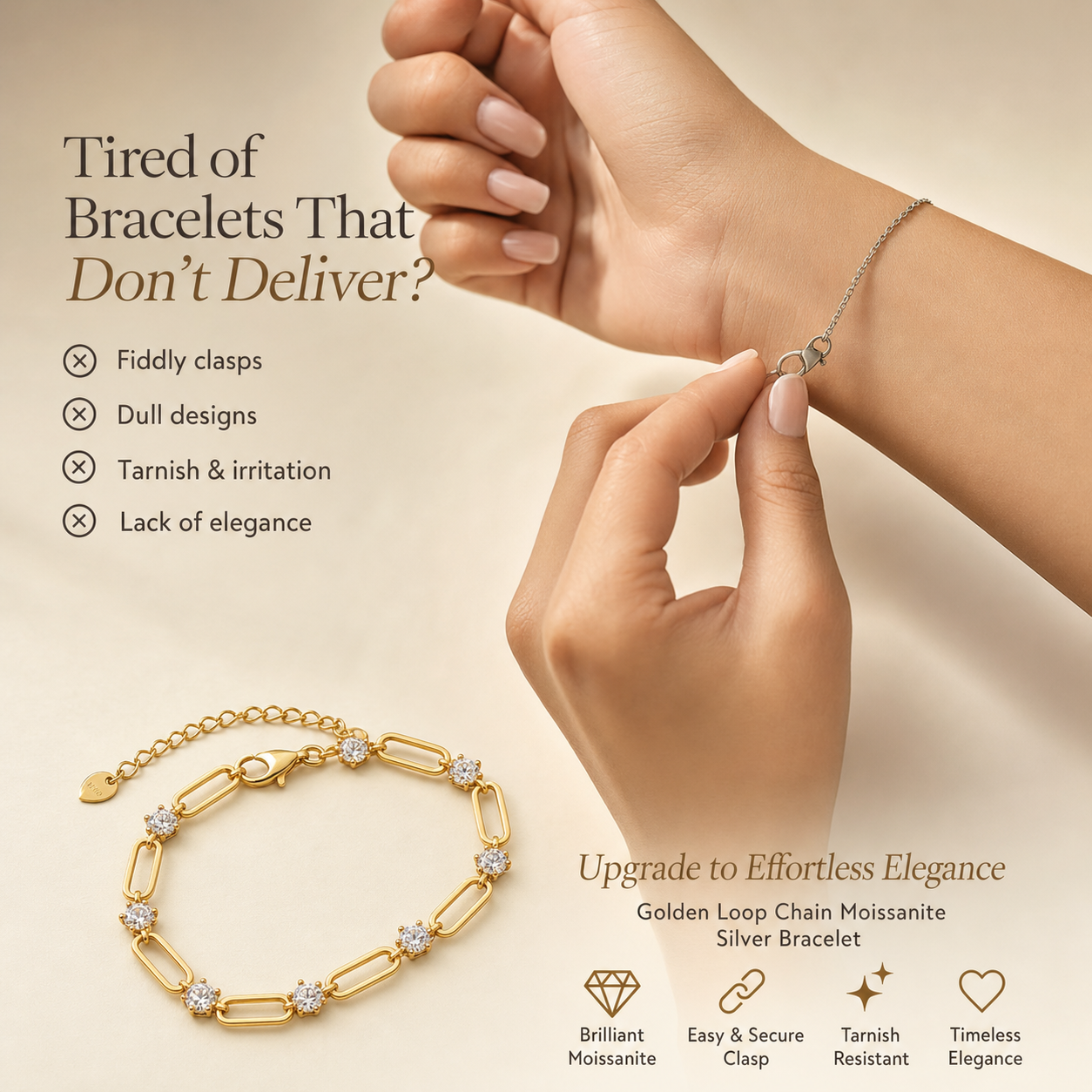 golden loop chain moissanite silver bracelet everyday product for busy day simple errand everyday routine with practical 9