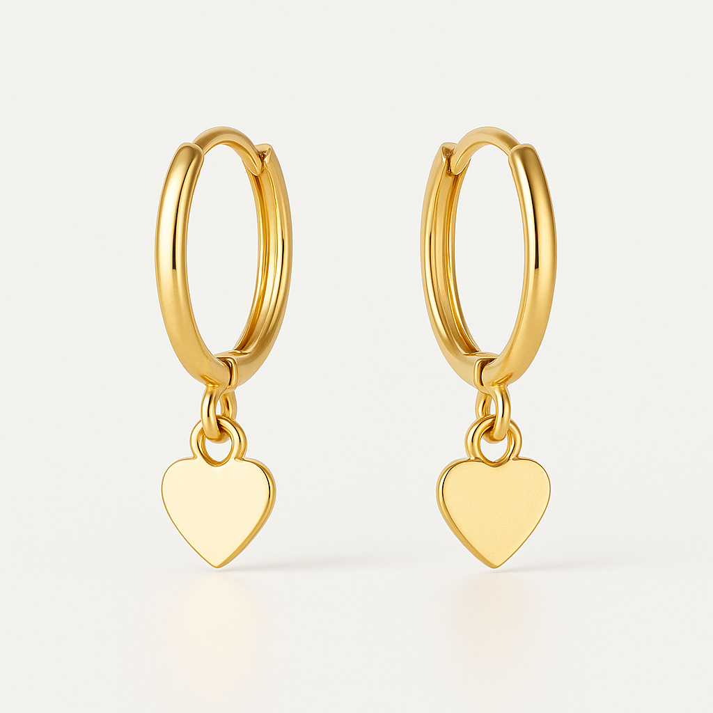 Top down flat lay of the heart ear cuff on linen fabric