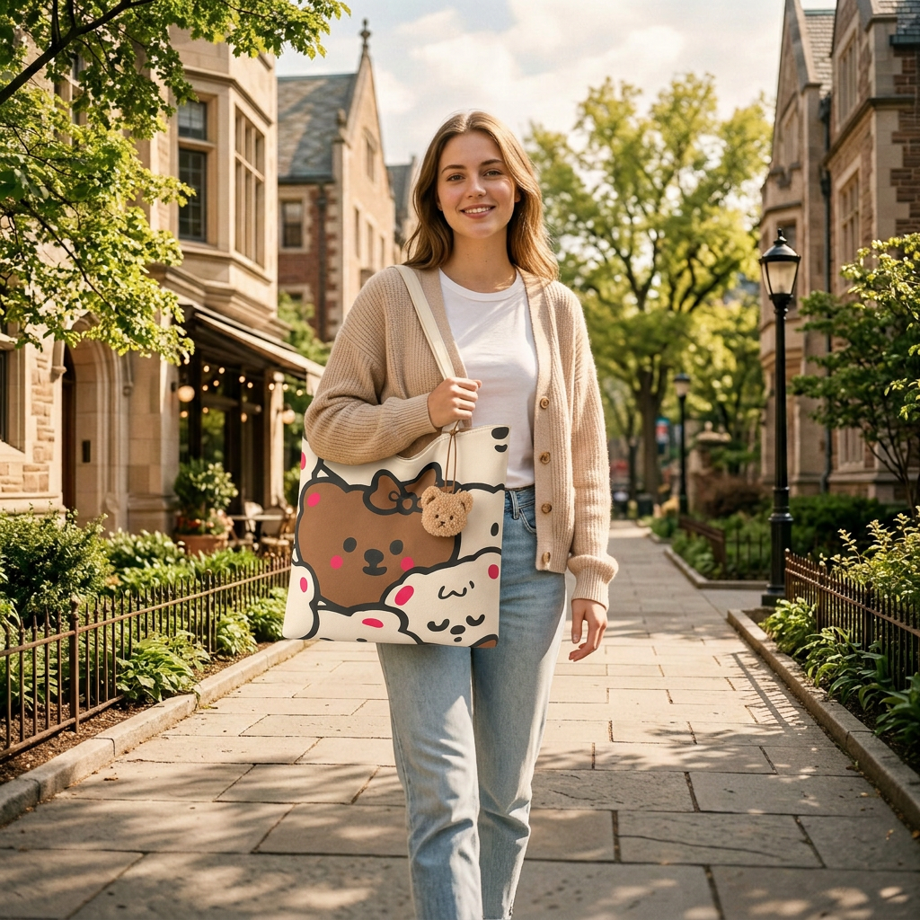 A Bear Print Tote That Carries Your Whole Day