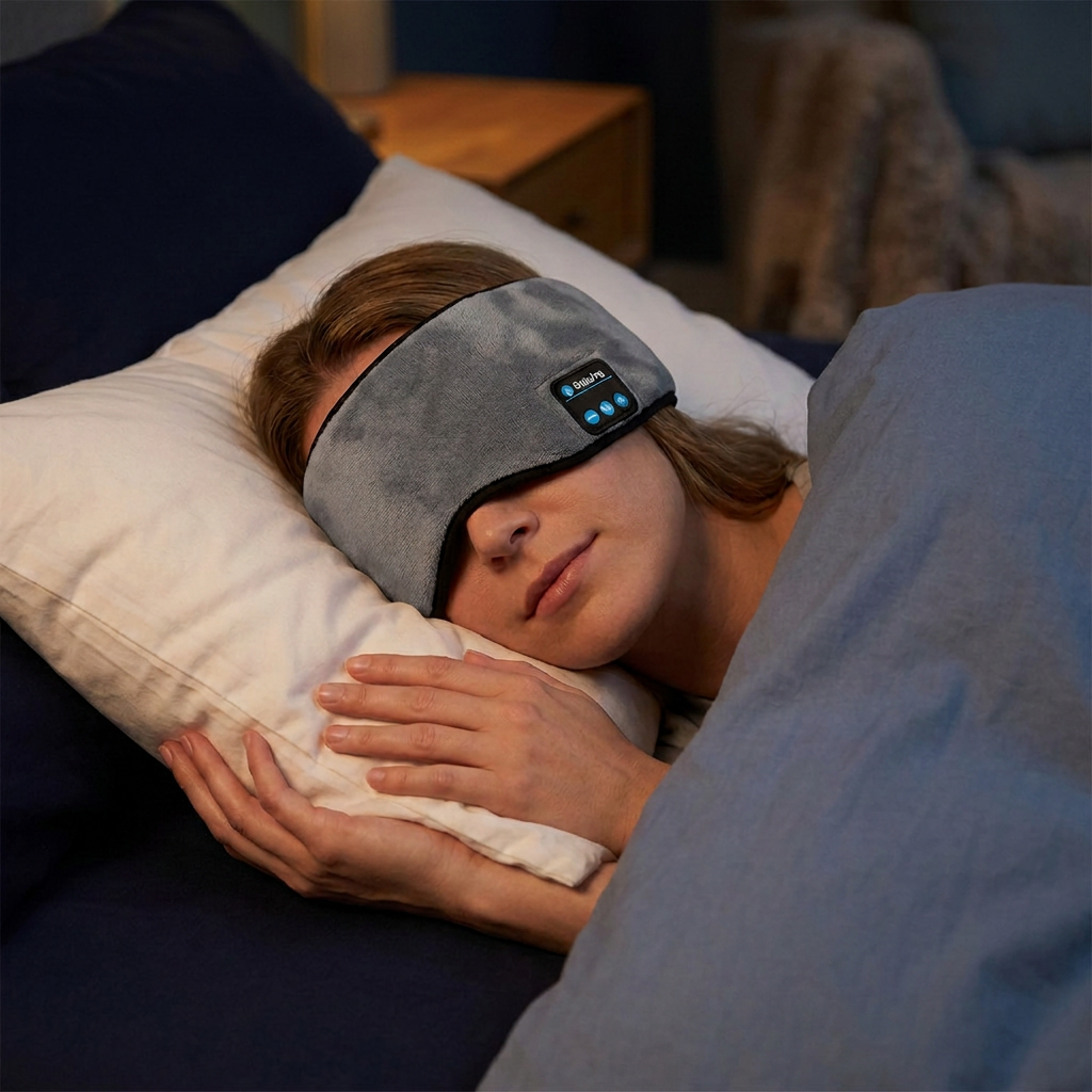 Bluetooth Sleep Mask Headphones, Soft Plush Blackout Eye Mask hero