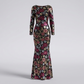 Black floral sequin long sleeve evening gown studio hero, full length mermaid silhouette