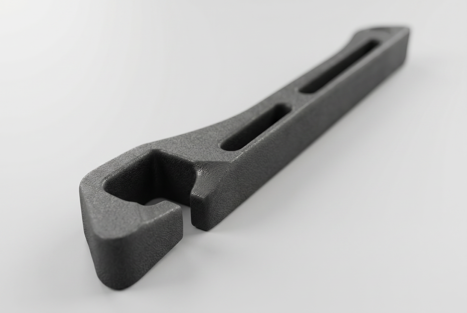 Close up of the matte EVA foam gap filler with channel slot and forked hook