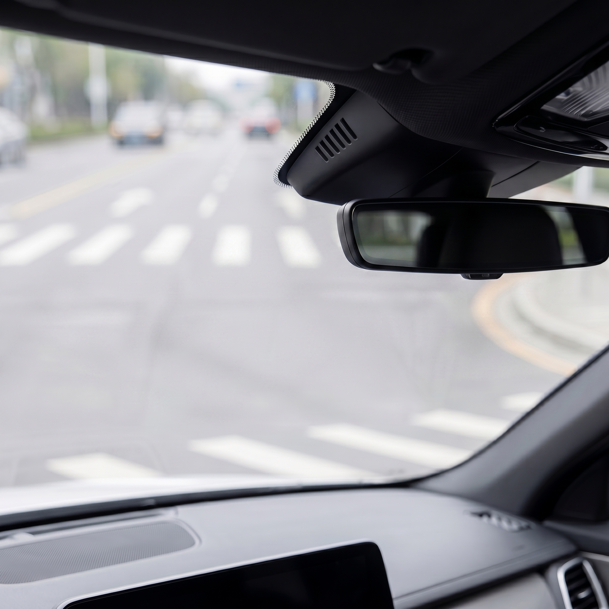 Bare car windshield before installing a dash camera