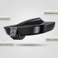 Dash camera parts: wide angle lens, cooling vent slits, glossy housing, windshield mount bracket