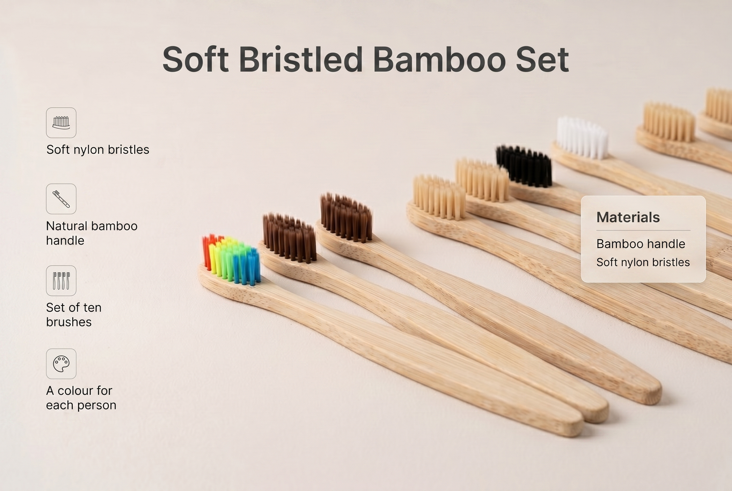 Soft bristled bamboo set infographic of materials and features