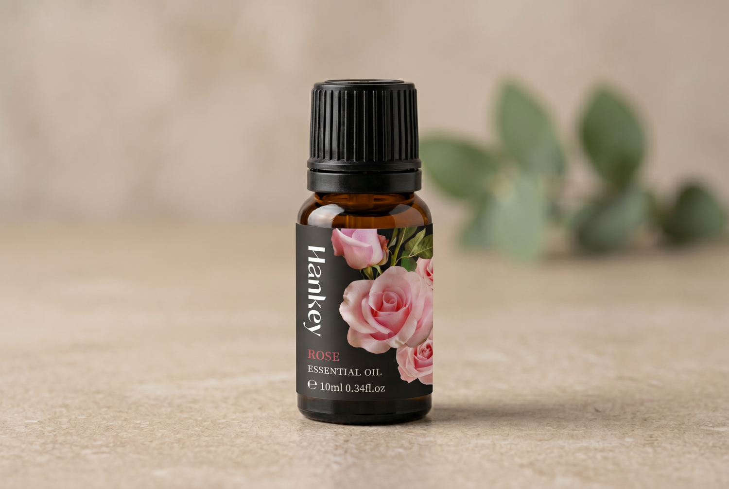 Plant based essential oil bottle close up detail