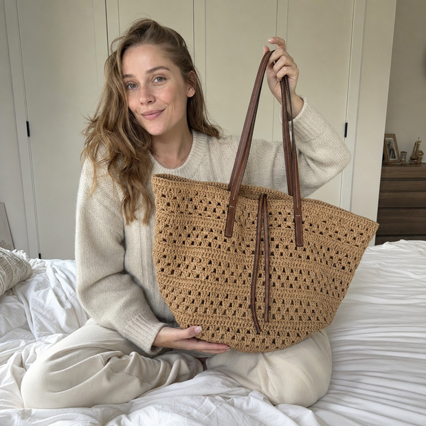 large woven straw tote bag customer review photo 1
