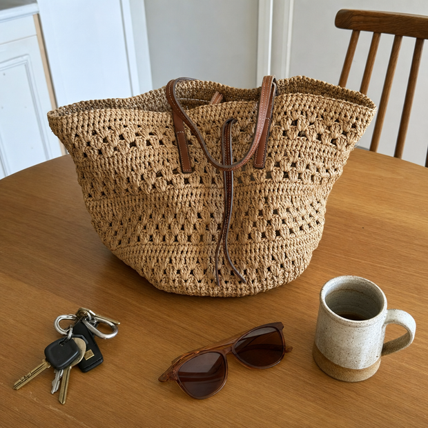 large woven straw tote bag customer review photo 2