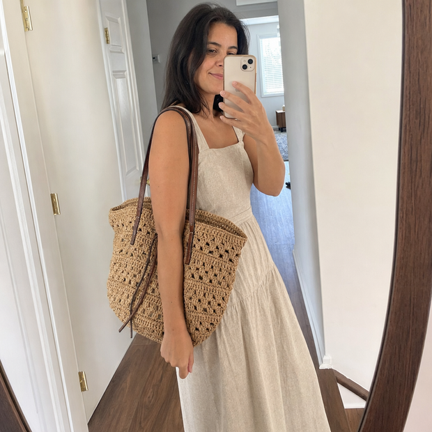 large woven straw tote bag customer review photo 3