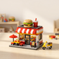 Creative City Building Blocks brick street food shop set with tables scooter and food props