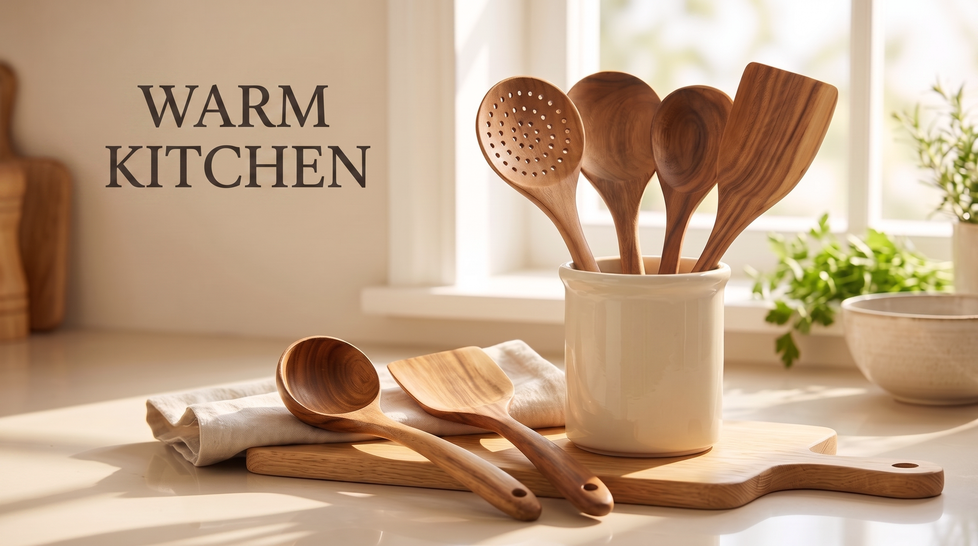 Teak Wood Seven-Piece Kitchen Utensil Set