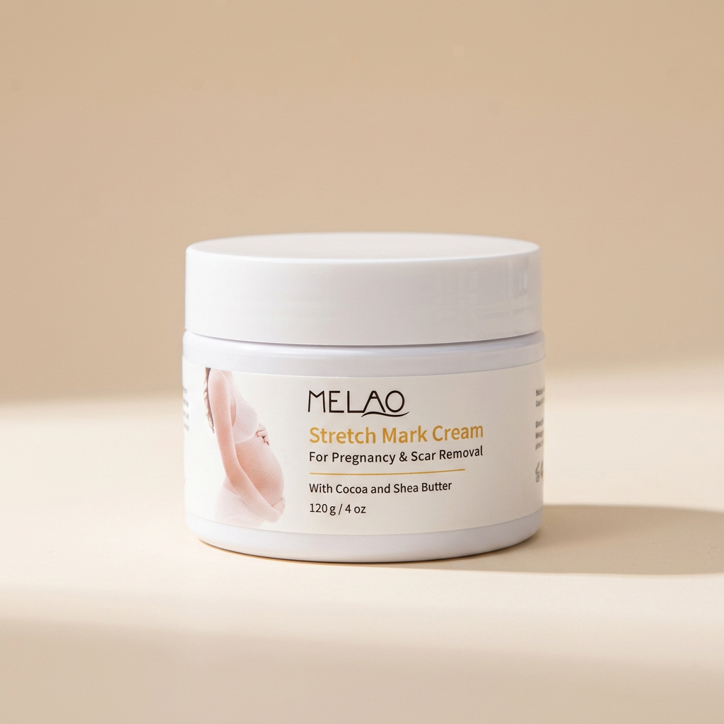 Melao stretch mark cream white jar studio shot