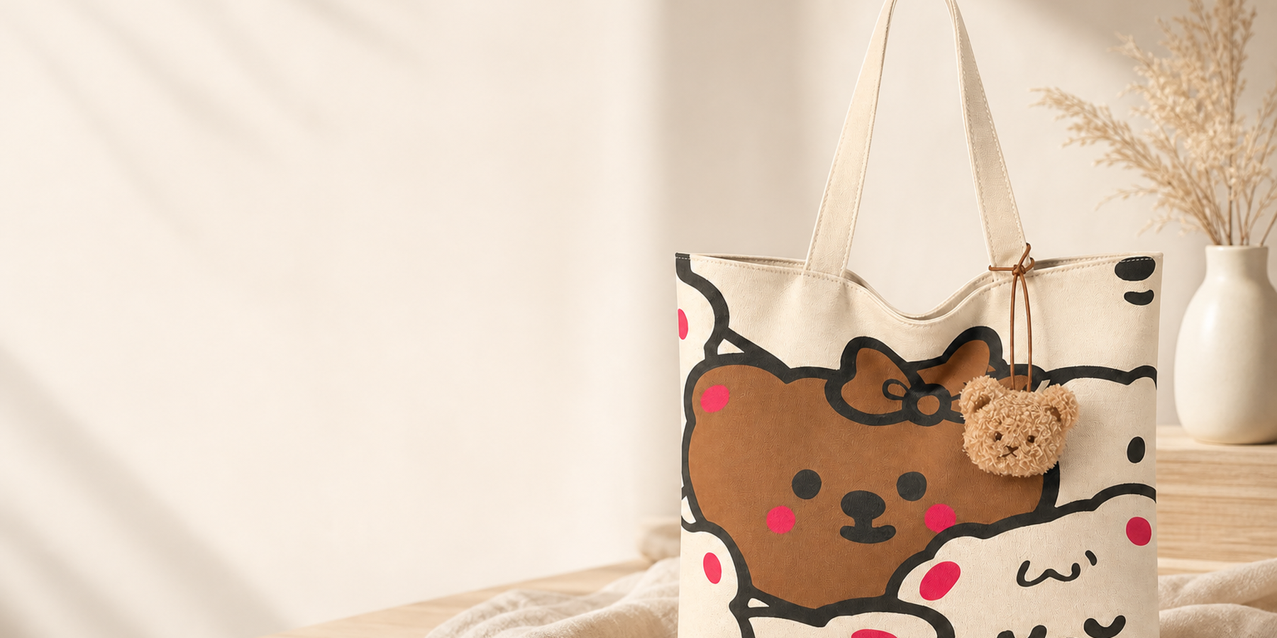 Introducing Cartoon Bear Canvas Tote, Heavy Cotton Shoulder Bag: