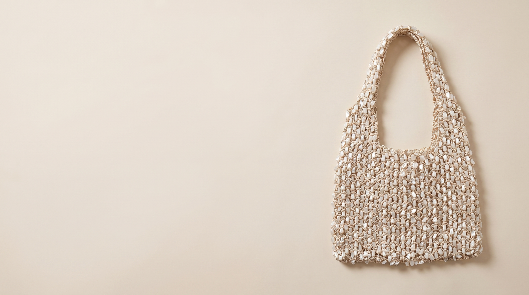 Introducing Ivory Beaded Crochet Net Shoulder Bag: