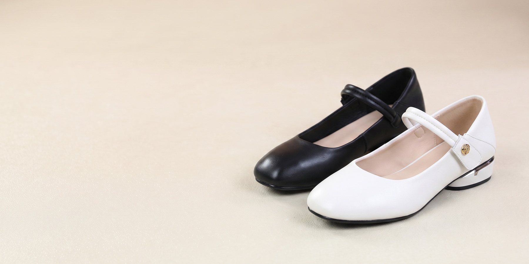 Introducing Strap Mary Jane Flat With A Metal Button And Low Block Heel: