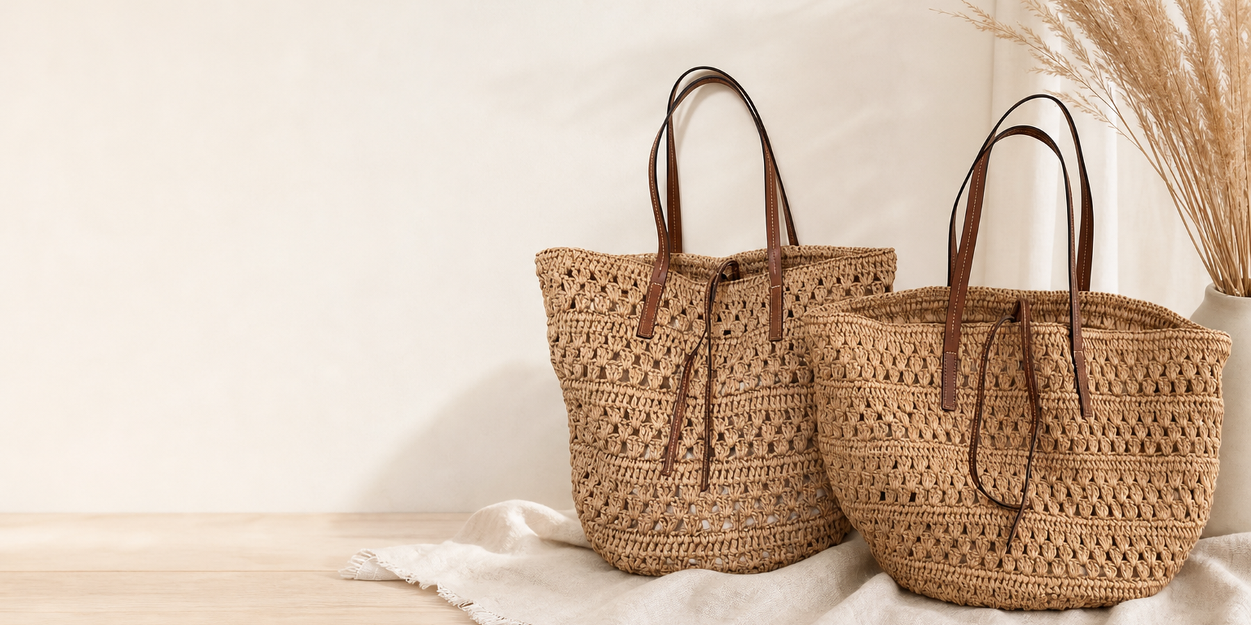 Introducing Large Woven Straw Tote With Leather Straps: