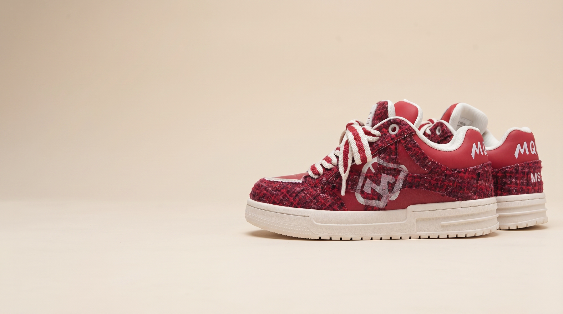 Introducing Lace Up Tweed Low Top Sneakers With A Chunky Cream Sole: