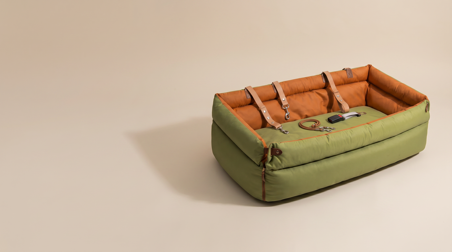 Introducing Bolster dog car bed with headrest straps and a tether: