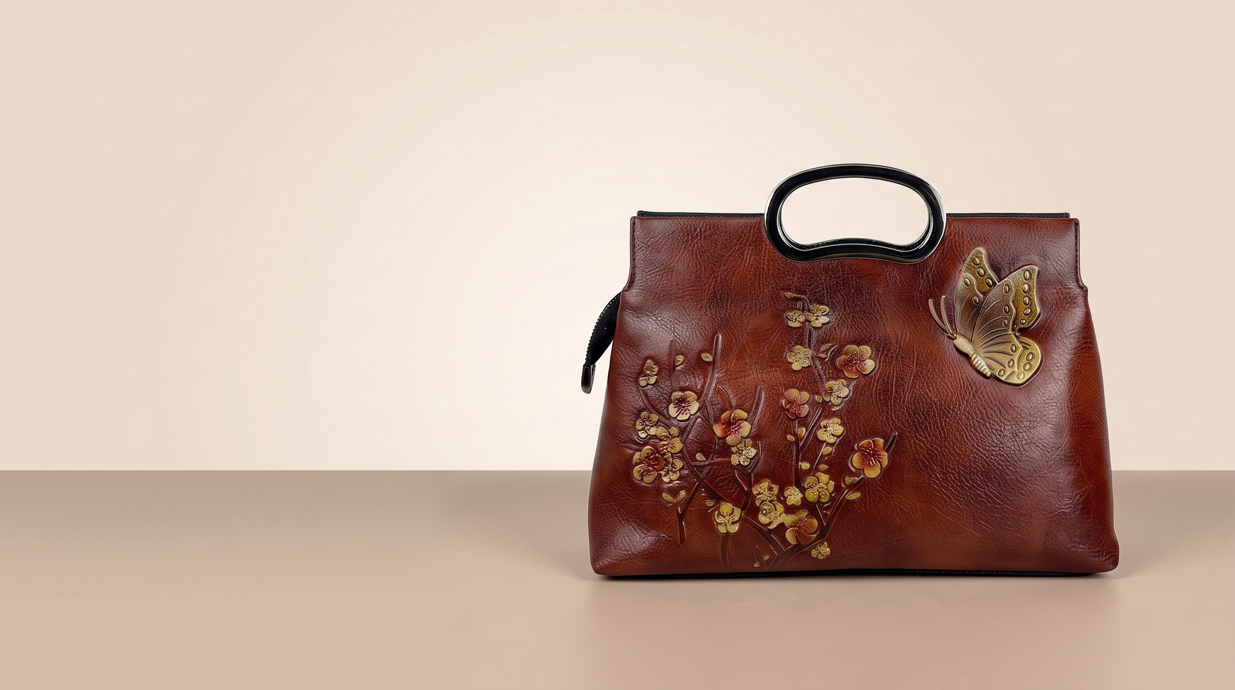 Introducing Embossed Leather Top Handle Handbag In Brown Or Red: