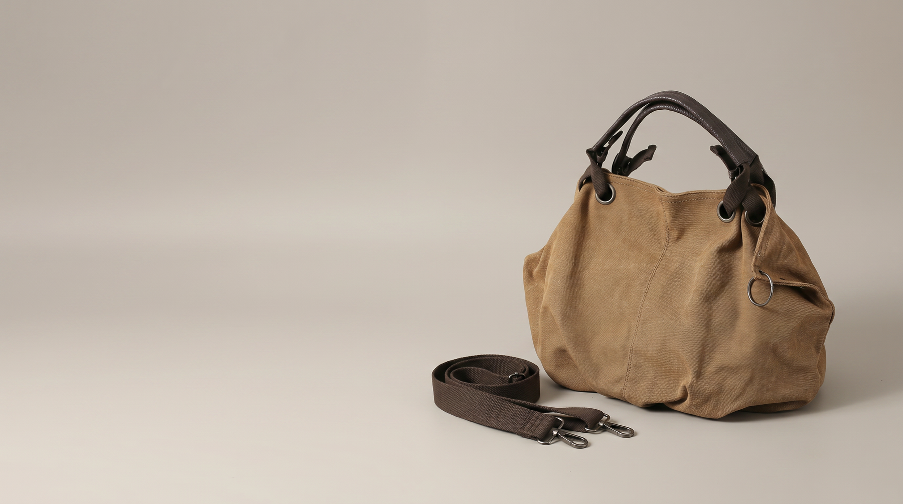 Introducing Canvas Hobo Shoulder Bag In Khaki Brown: