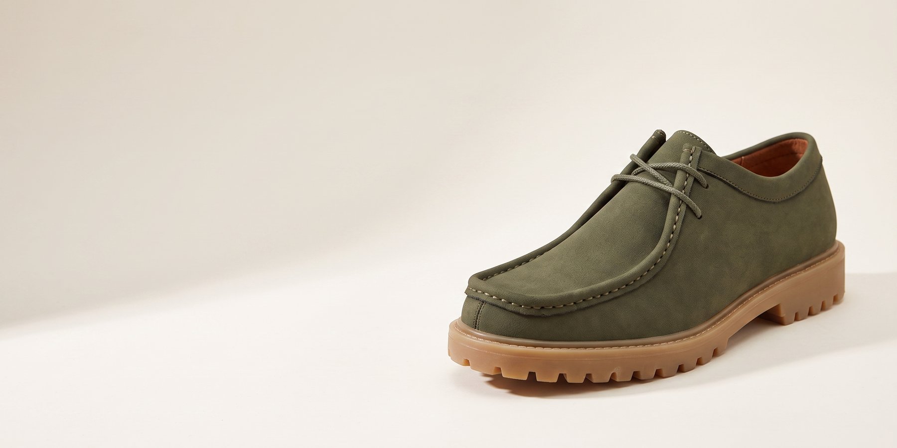 Introducing Suede Wallabee Lace Ups With A Chunky Tan Sole:
