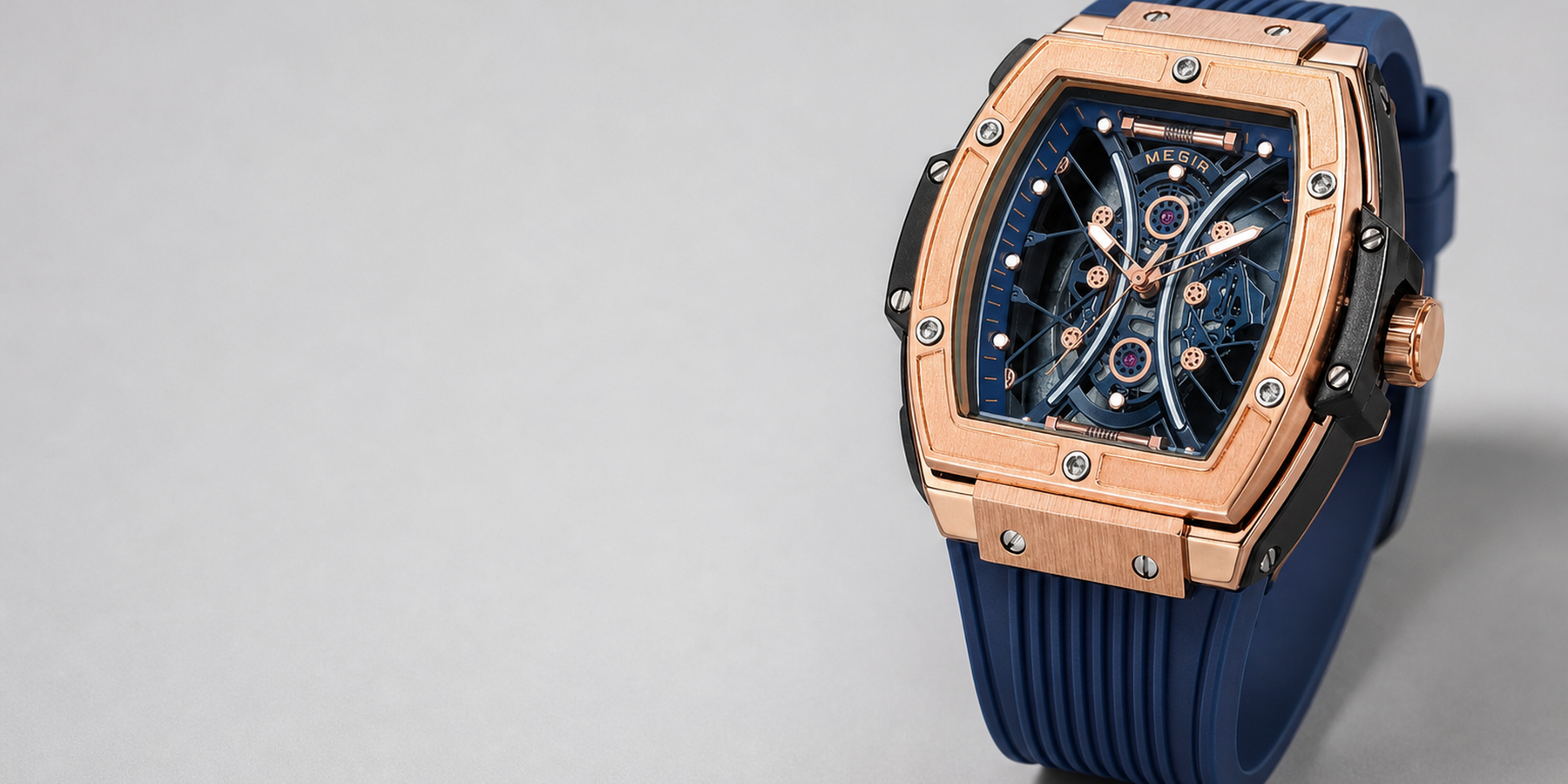 Introducing Megir Men's Skeleton Barrel Watch: