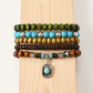 Boho Coconut Bracelet Set, 5-Piece Wood and Turquoise Stretch Stack 1