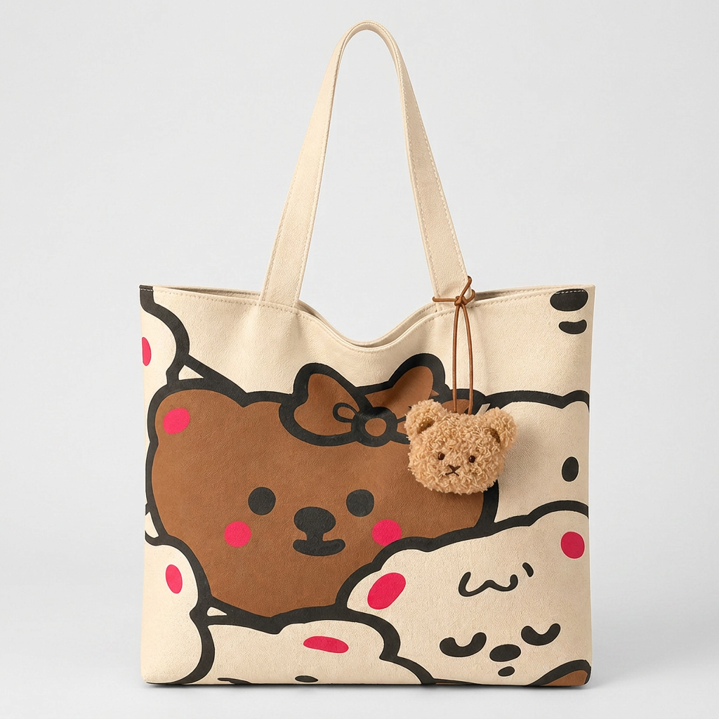 Cartoon Bear Canvas Tote, Heavy Cotton Shoulder Bag, Campus and Everyday Carry 1