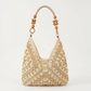 Woven Straw Shoulder Bag, Wood Bead Handle Hobo for Summer Days 1