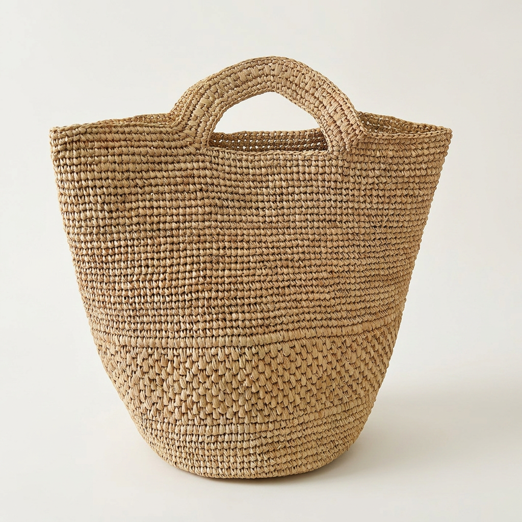 Raffia Hand-Woven Tote Bag, Natural Straw, Beach and Market Carryall 1