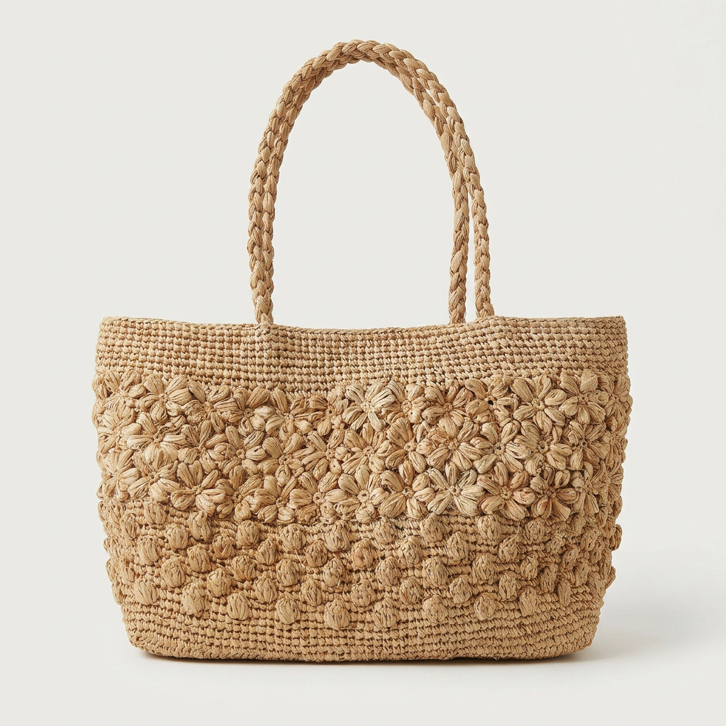 Raffia Hand-Woven Tote Bag, Natural Straw, Beach and Market Carryall 2