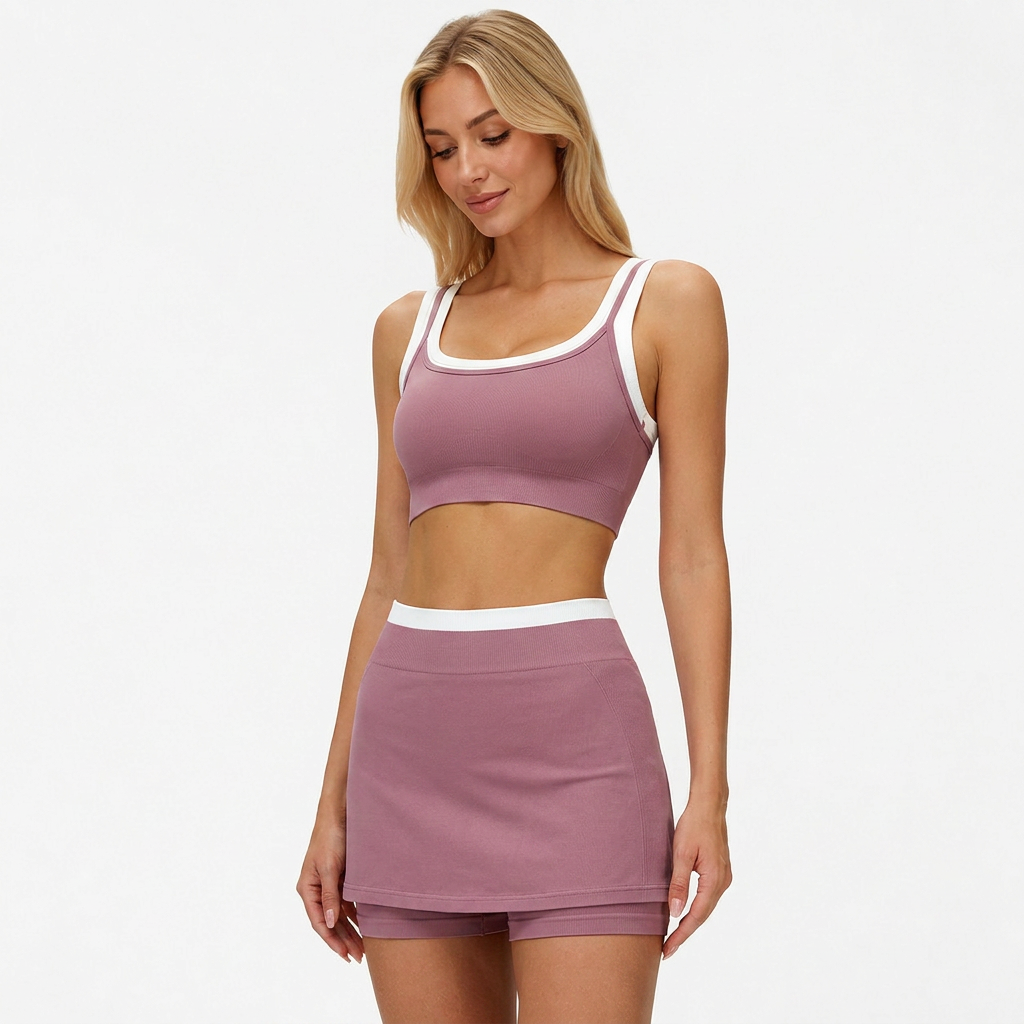 Nude Feel Seamless Yoga Set, Buttery Soft Sports Bra and Athletic Skort 2